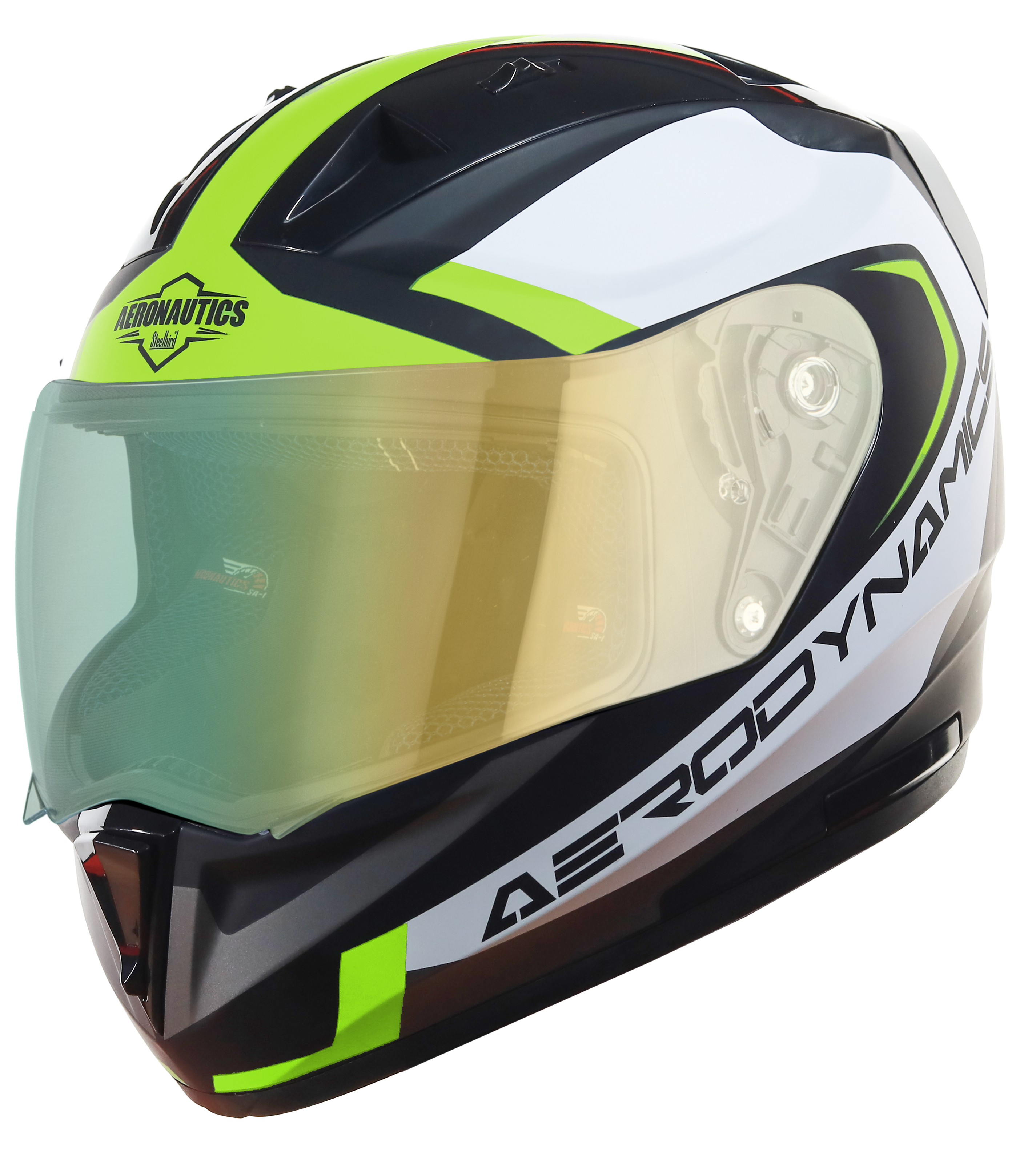 SA-1 Aerodynamics Mat Black With Neon(Fitted With Clear Visor Extra Green Night Vision Visor Free)
